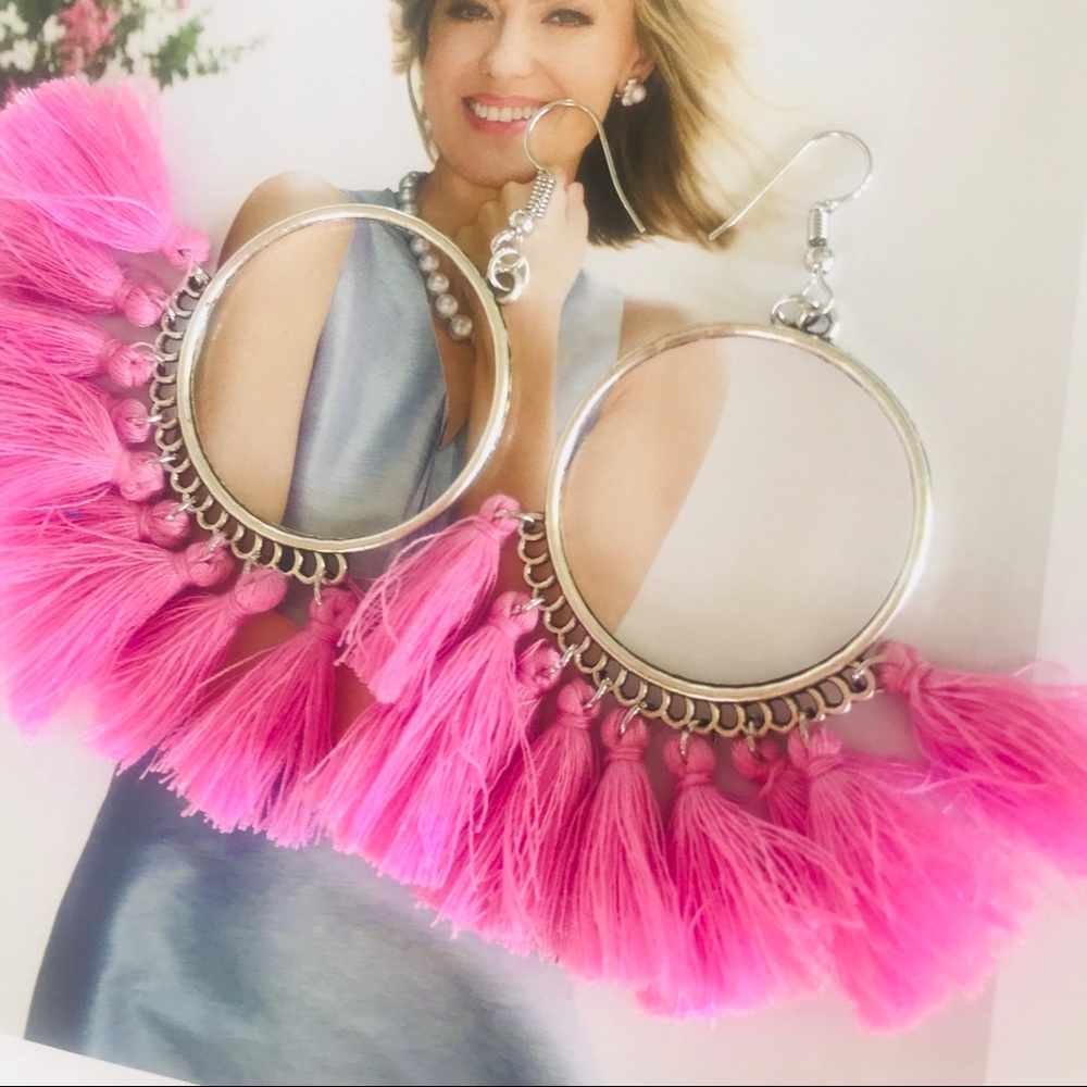 Hot Pink Boho Tassel Earrings